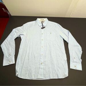 Ted Baker London 55% Linen 45% Viscose Dress‎ Shirt XL 5 Baby Blue Flip Cuff NEW